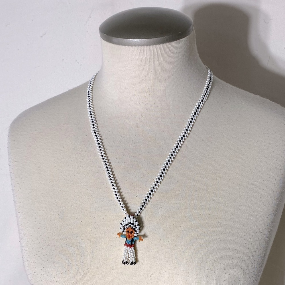 Vintage 80s Kachina “Chief” Glass Beaded Southwestern Native American Necklace